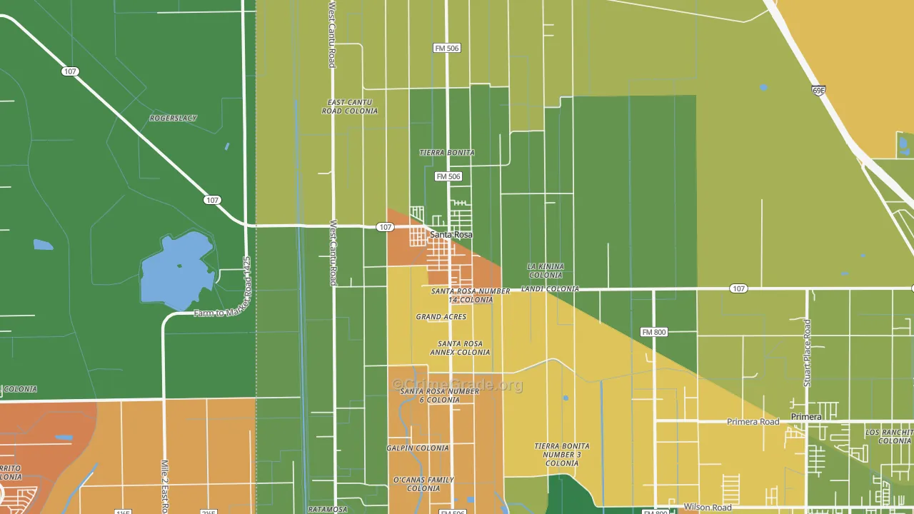 Santa Rosa, TX Map of Robbery Rates