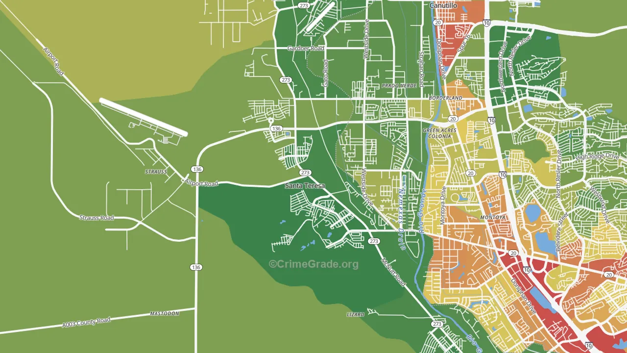 Santa Teresa, NM Map of Robbery Rates