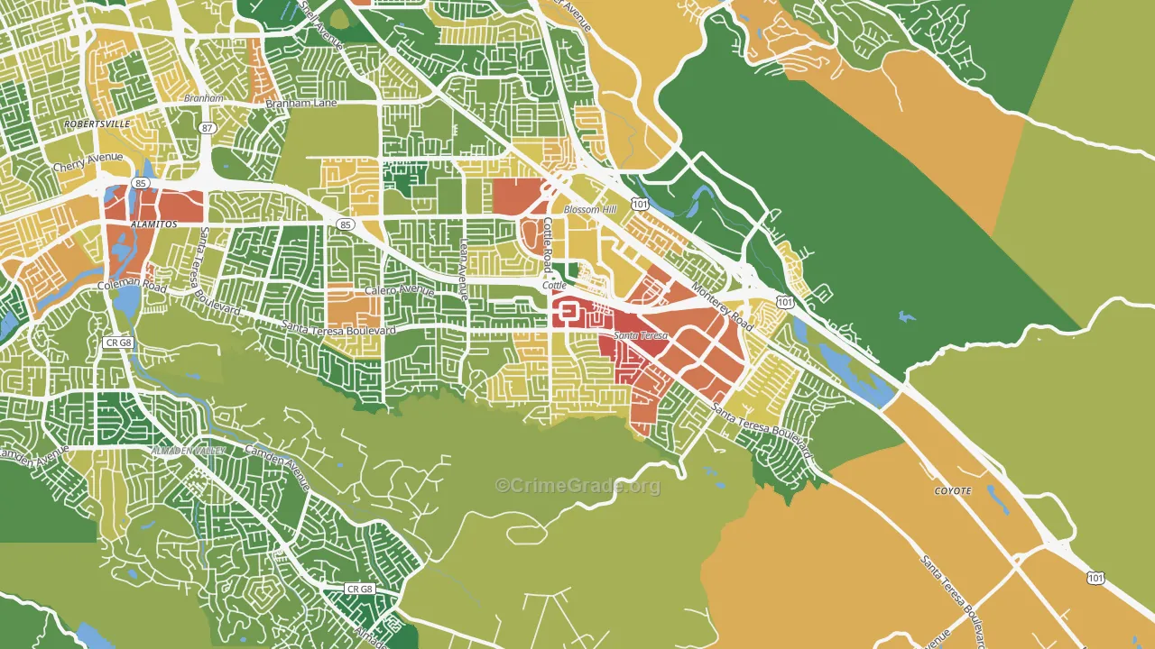 Santa Teresa, San Jose, CA Map of Robbery Rates