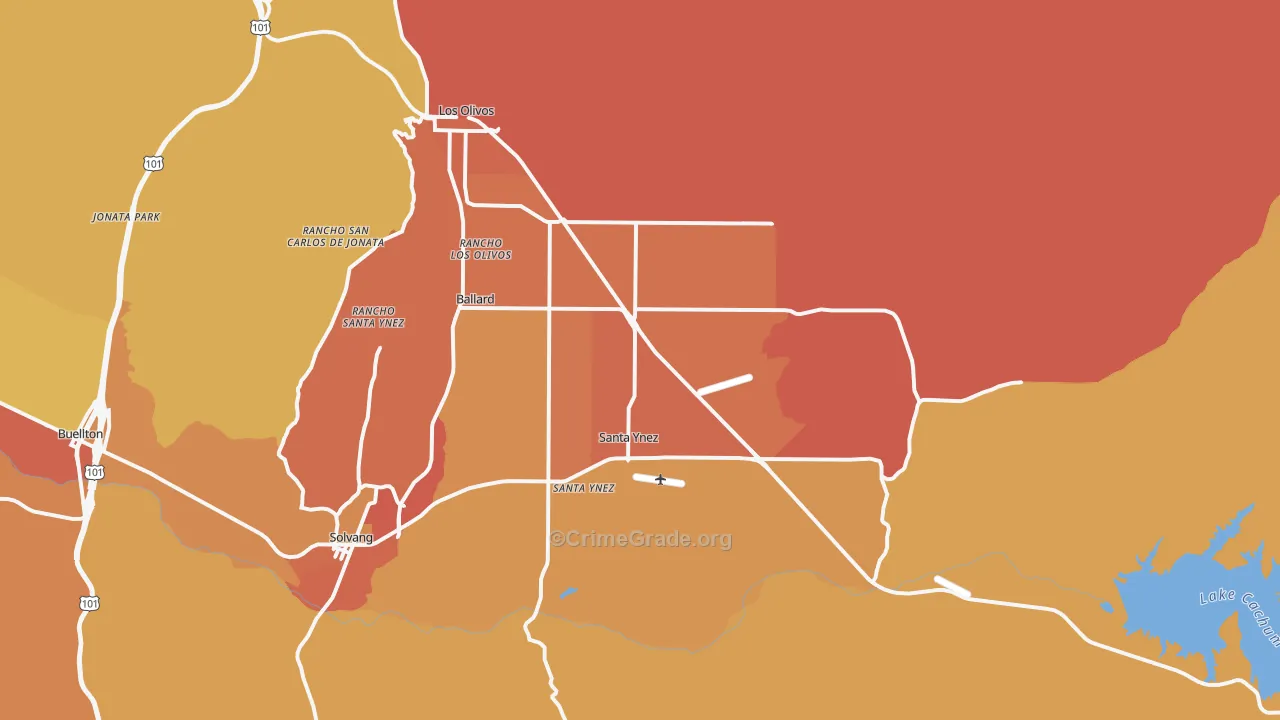 Santa Ynez, CA Map of Robbery Rates