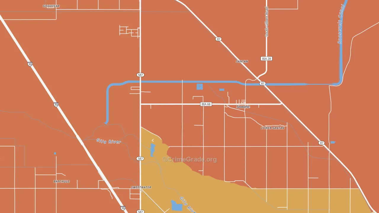 Santan, AZ Map of Robbery Rates