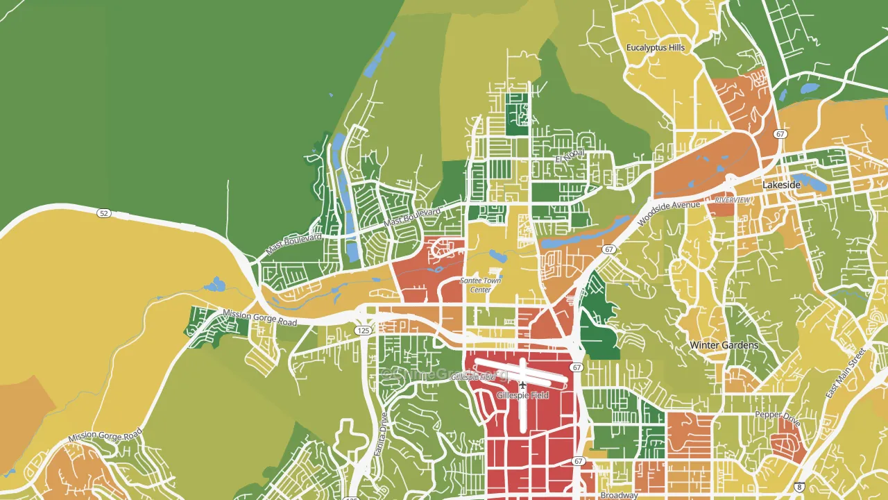 Santee, CA Map of Robbery Rates