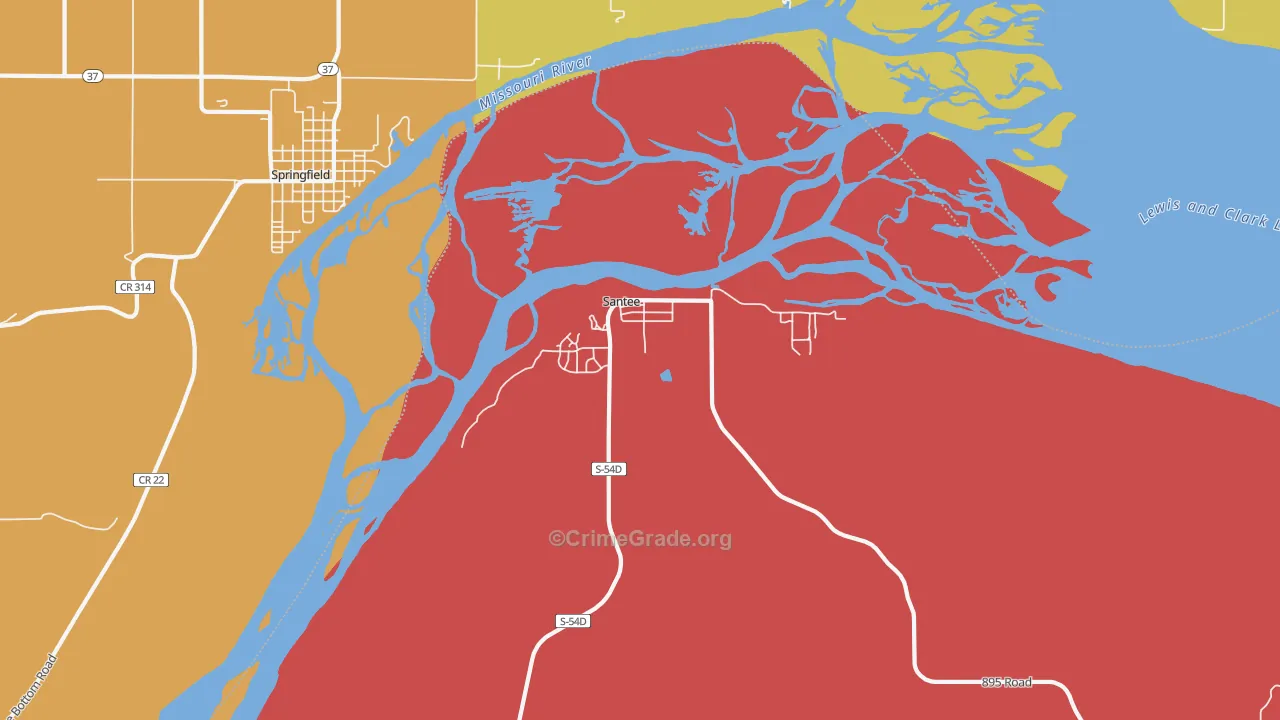 Santee, NE Map of Robbery Rates
