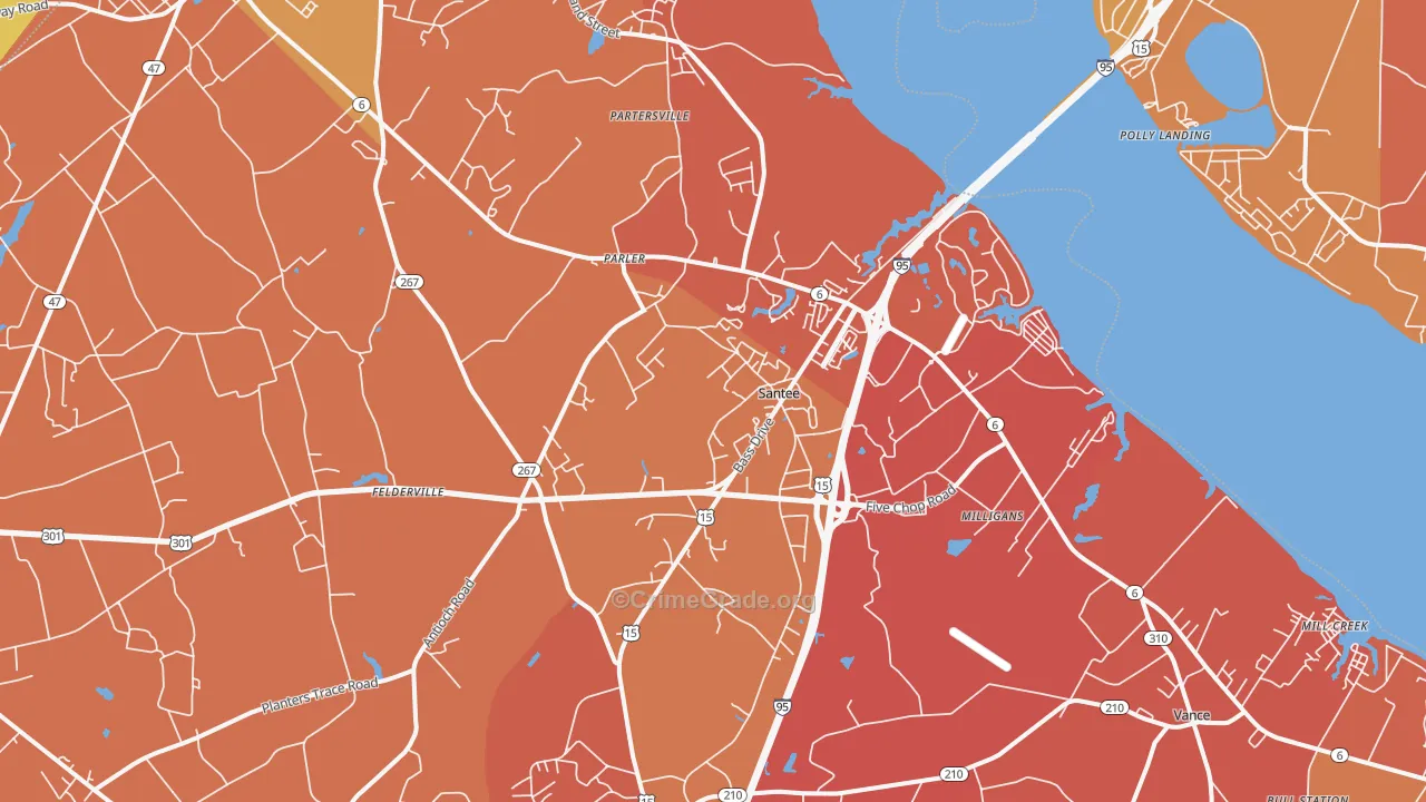 Santee, SC Map of Robbery Rates