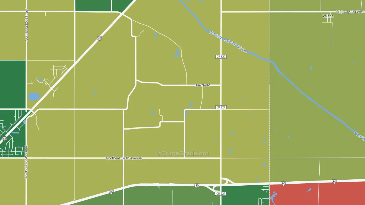 Santiago, IA Map of Robbery Rates