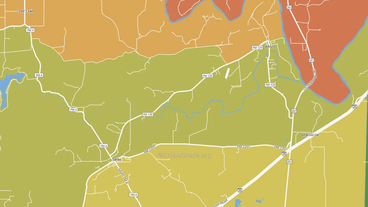 Santo, TX Map of Robbery Rates
