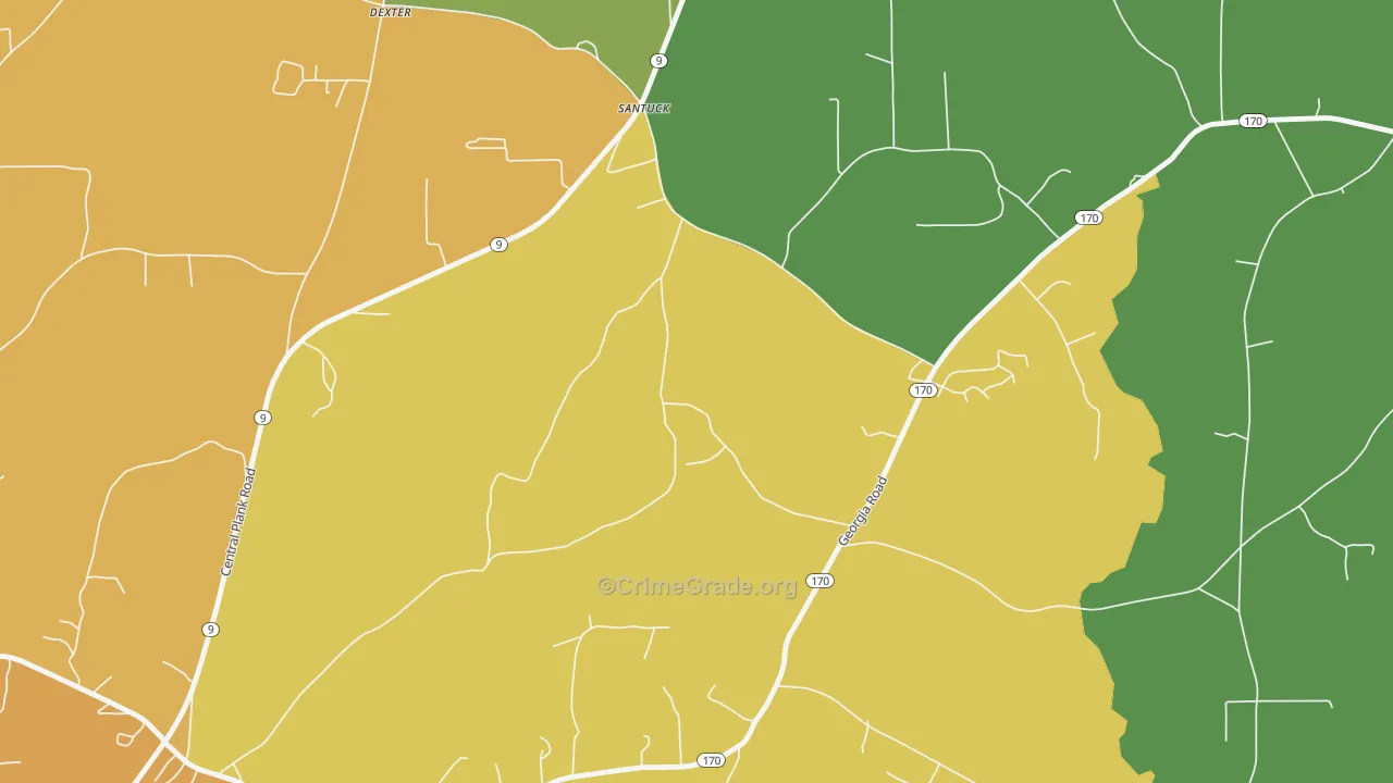 Santuck, AL Map of Robbery Rates