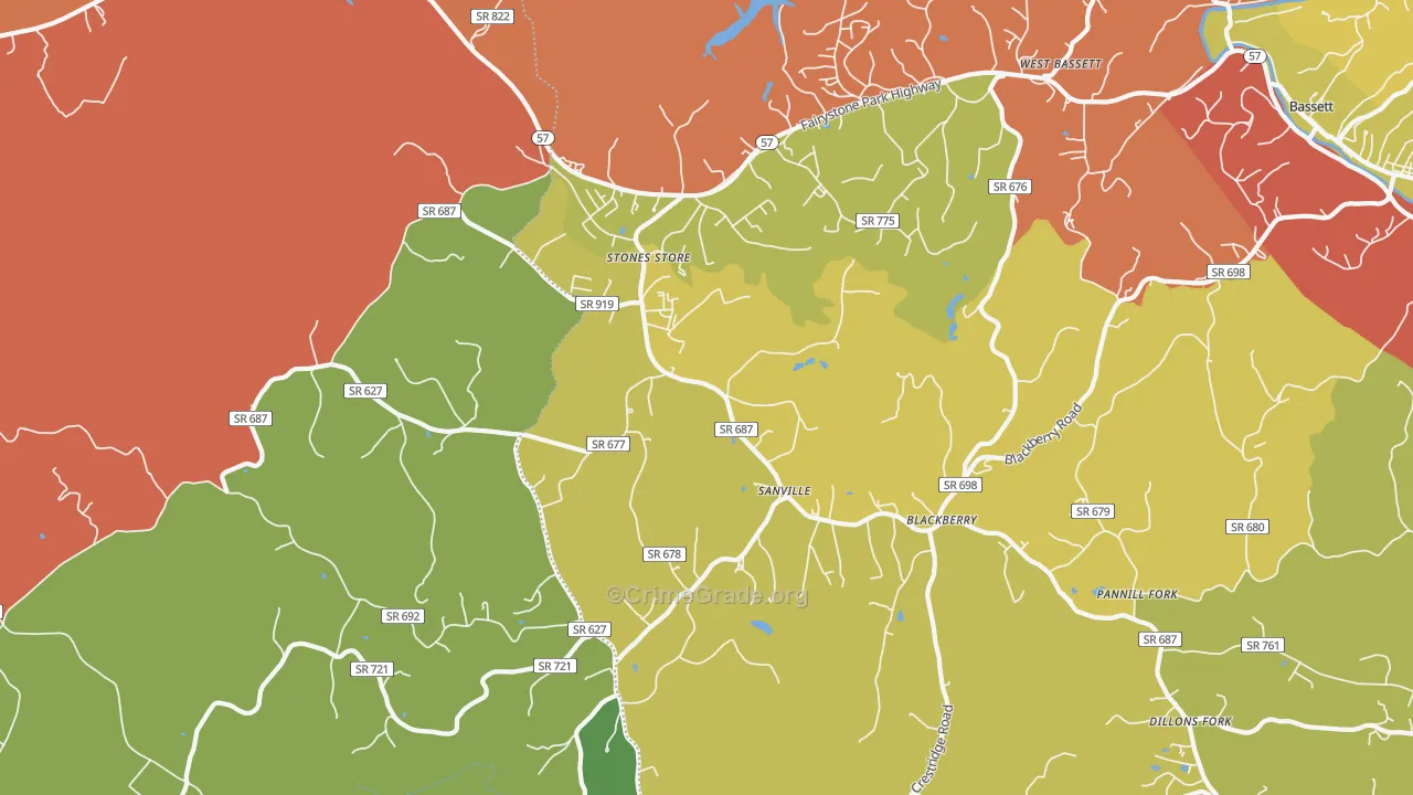 Sanville, VA Map of Robbery Rates