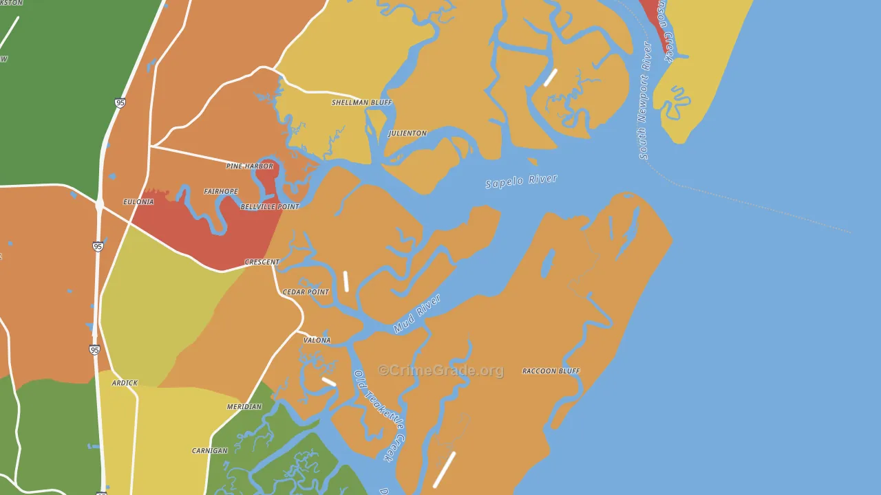 Sapelo Island, GA Map of Robbery Rates