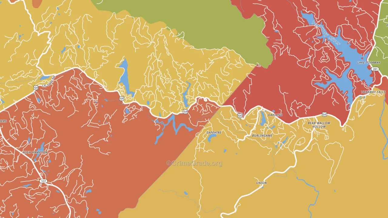 Sapphire, NC Map of Robbery Rates