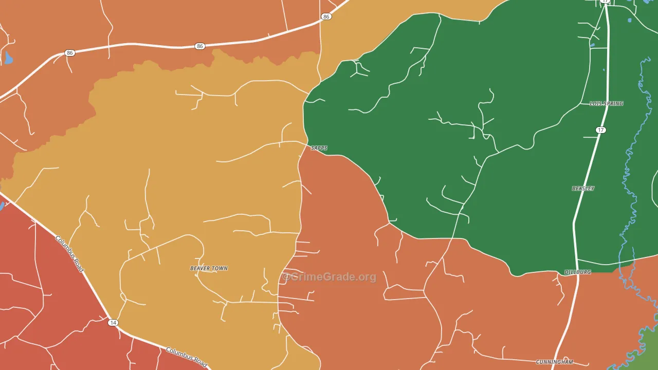 Sapps, AL Map of Robbery Rates