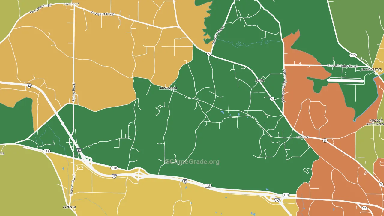 Saragossa, AL Map of Robbery Rates