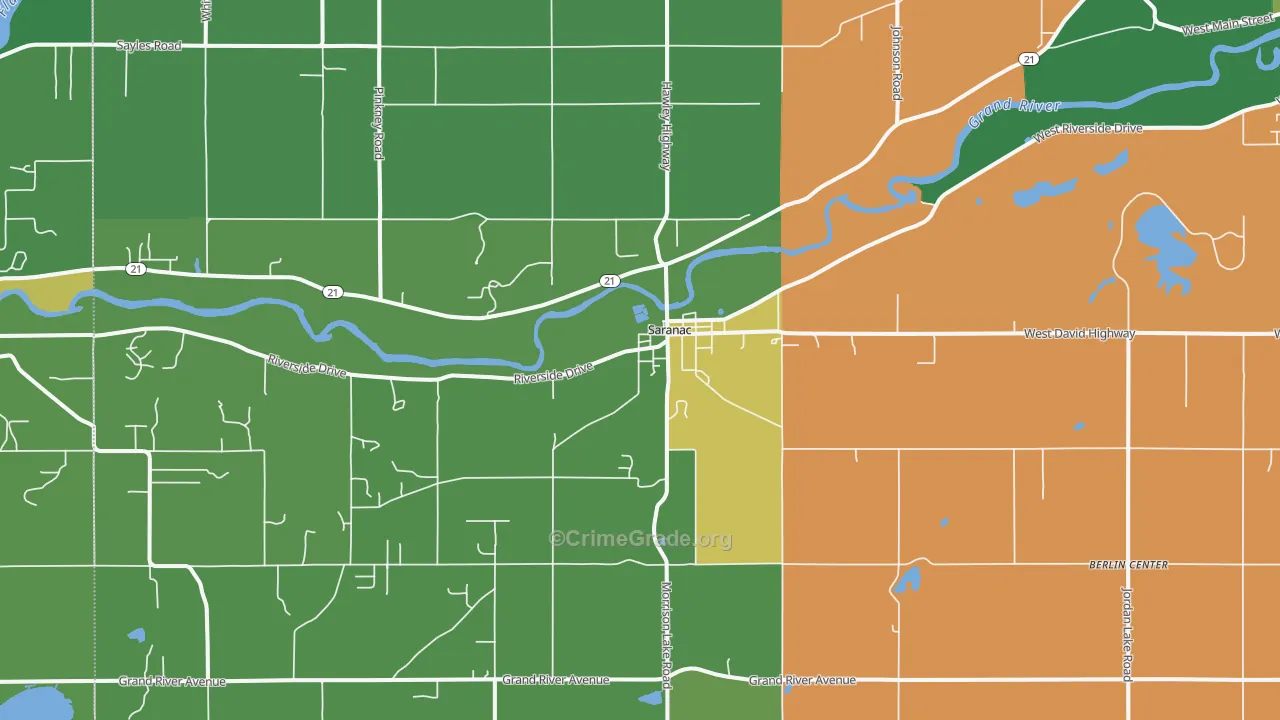 Saranac, MI Map of Robbery Rates