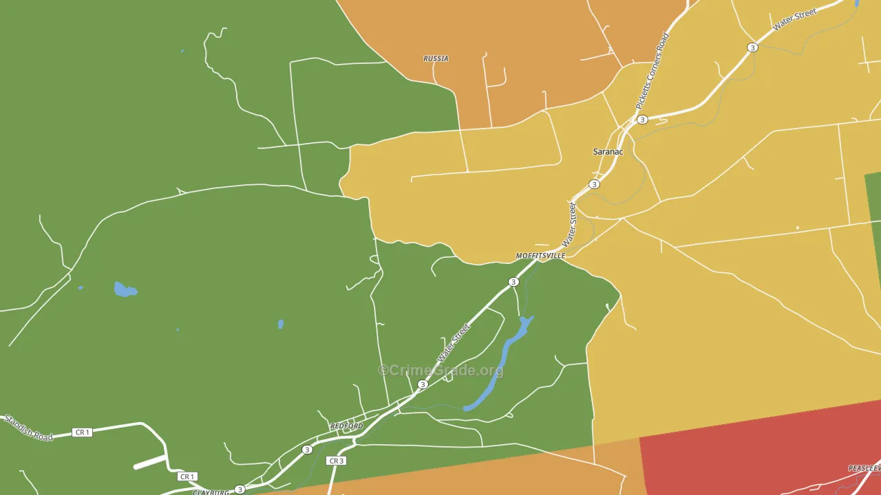 Saranac, NY Map of Robbery Rates