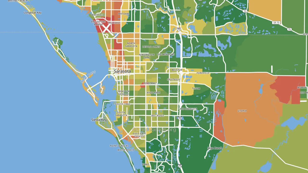 Sarasota, FL Map of Robbery Rates