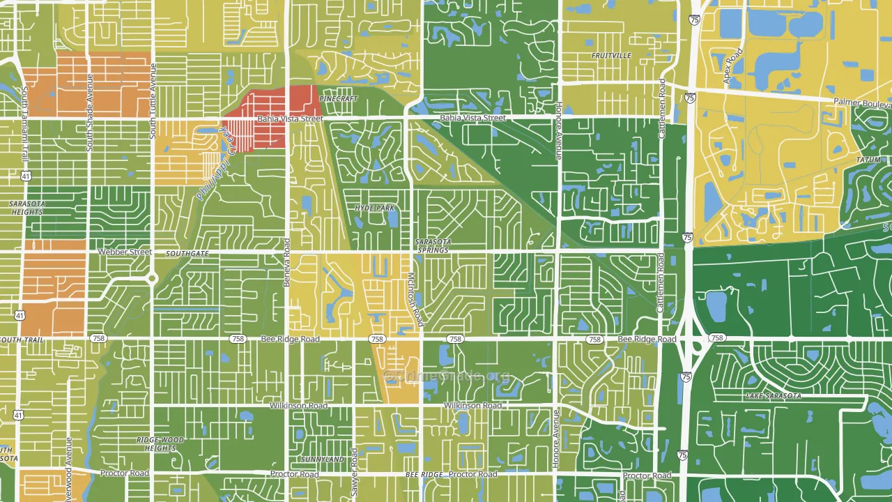 Sarasota Springs, FL Map of Robbery Rates