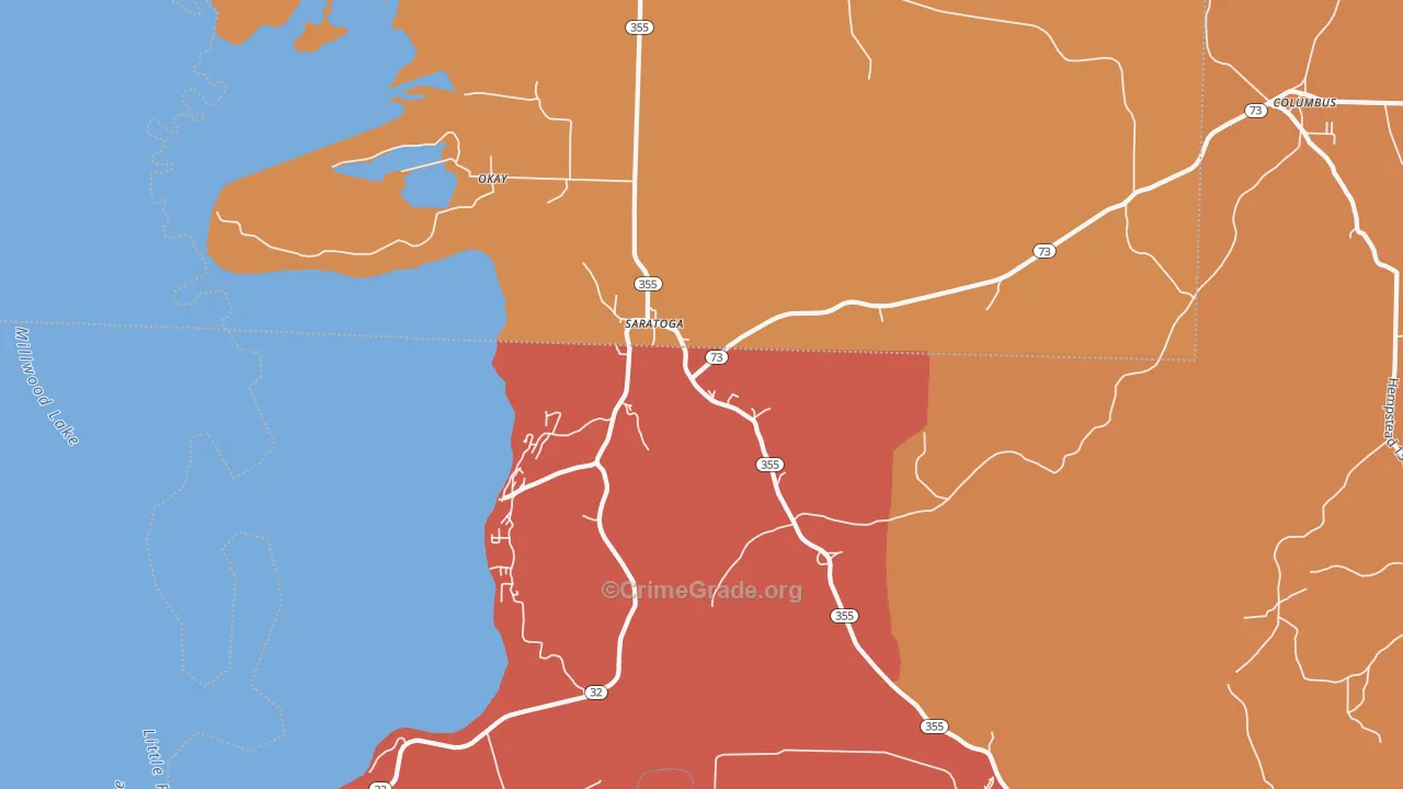 Saratoga, AR Map of Robbery Rates