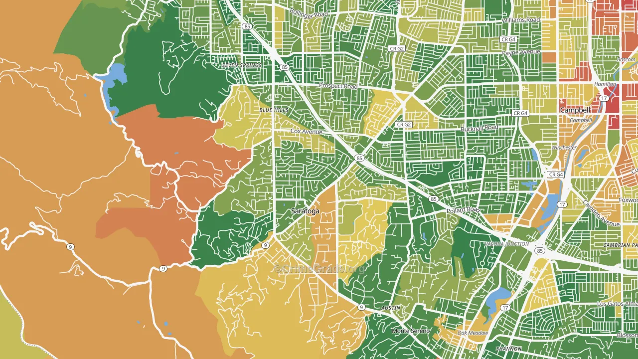 Saratoga, CA Map of Robbery Rates