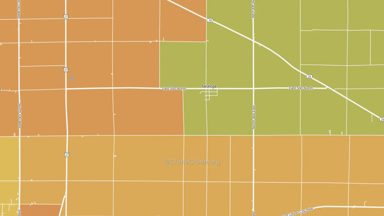 Saratoga, IN Map of Robbery Rates