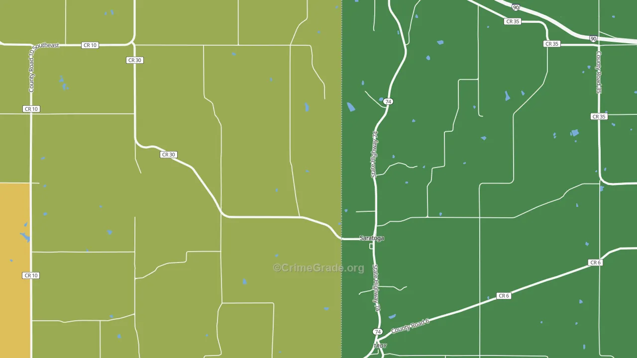 Saratoga, MN Map of Robbery Rates