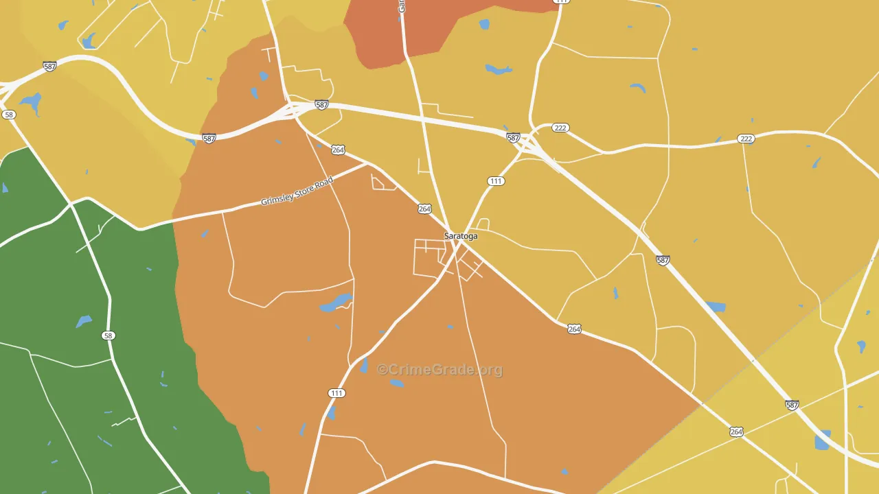Saratoga, NC Map of Robbery Rates