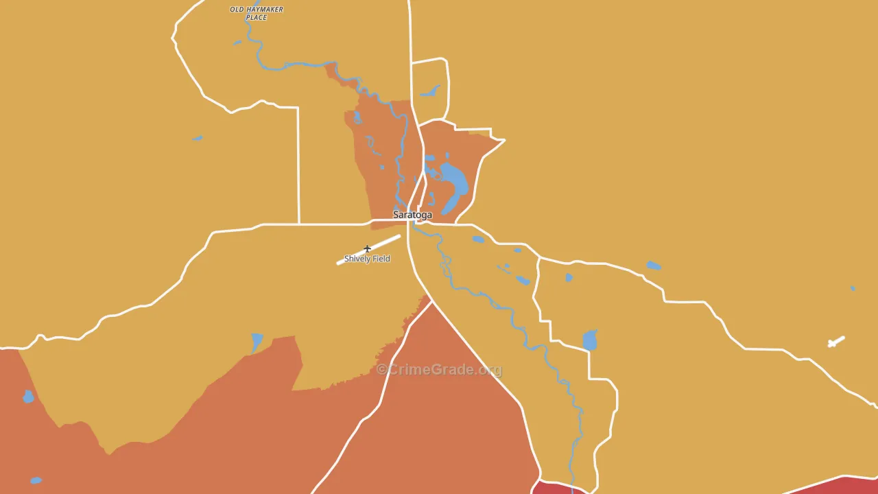 Saratoga, WY Map of Robbery Rates