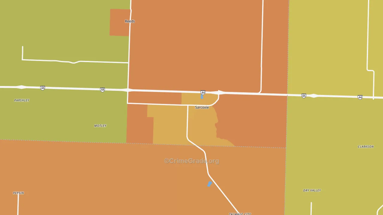 Sarcoxie, MO Map of Robbery Rates