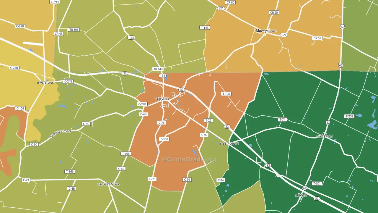 Sardinia, OH Map of Robbery Rates