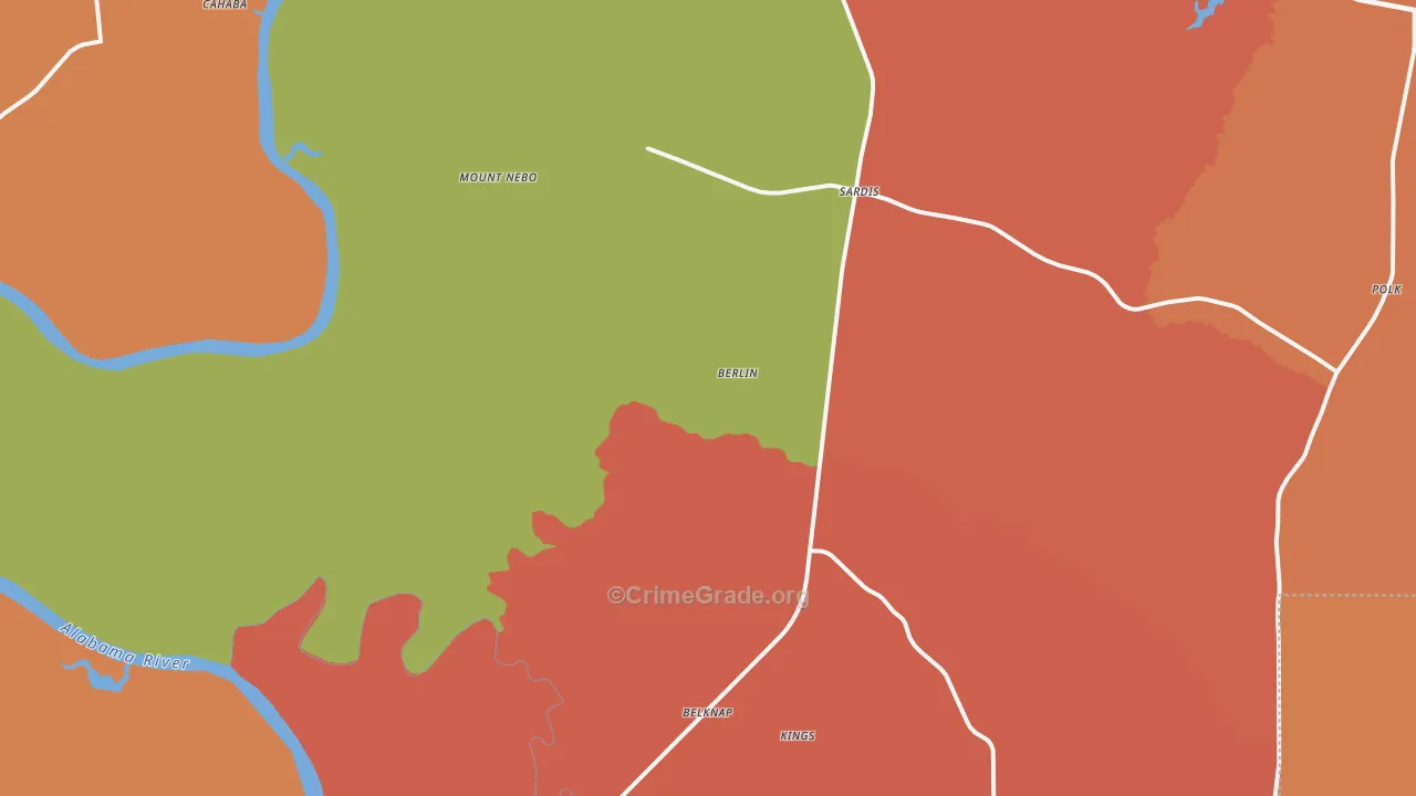 Sardis, AL Map of Robbery Rates
