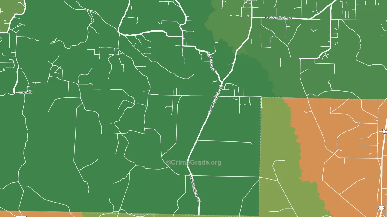 Sardis, AR Map of Robbery Rates