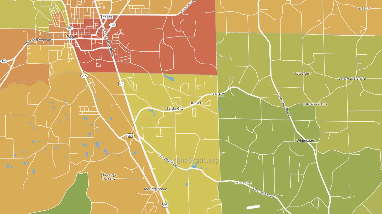Sardis City, AL Map of Robbery Rates