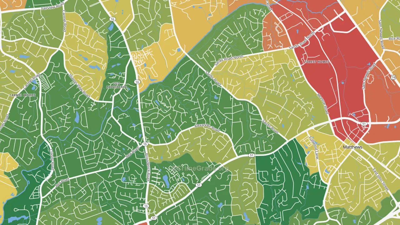 Sardis Forest, Charlotte, NC Map of Robbery Rates