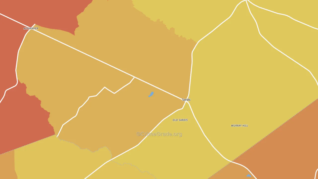 Sardis, GA Map of Robbery Rates