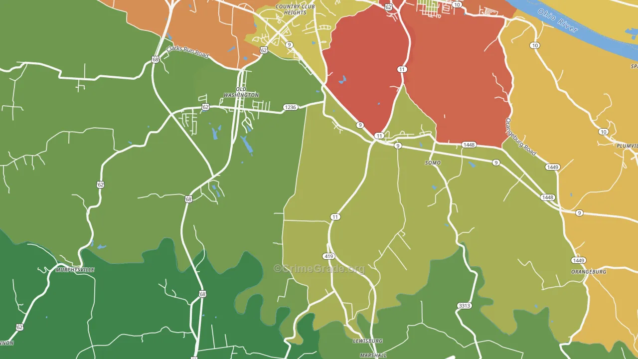 Sardis, KY Map of Robbery Rates