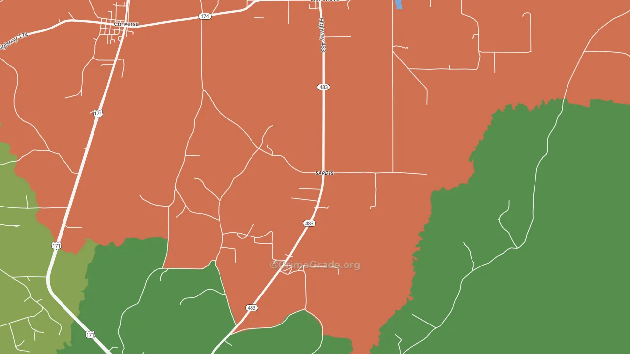 Sardis, LA Map of Robbery Rates