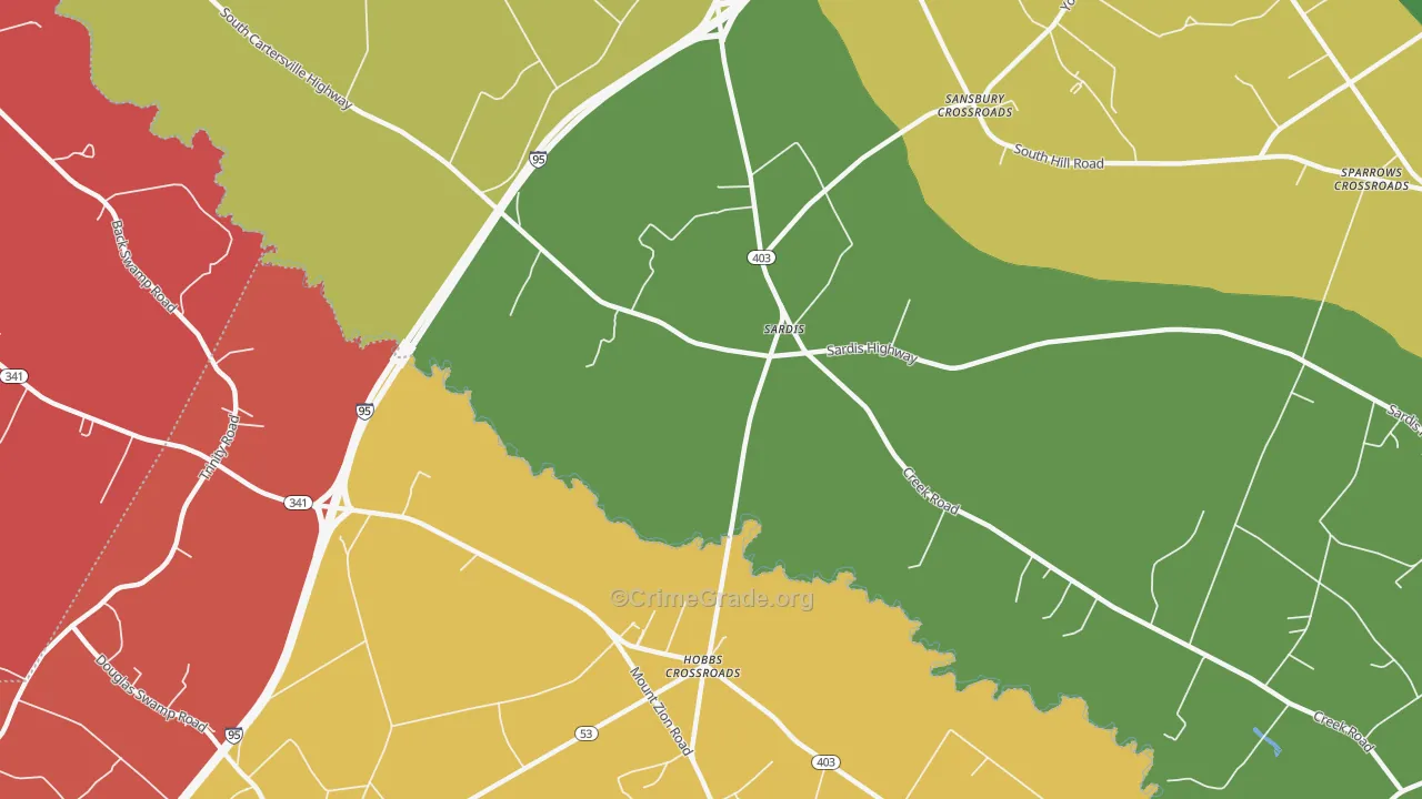 Sardis, SC Map of Robbery Rates