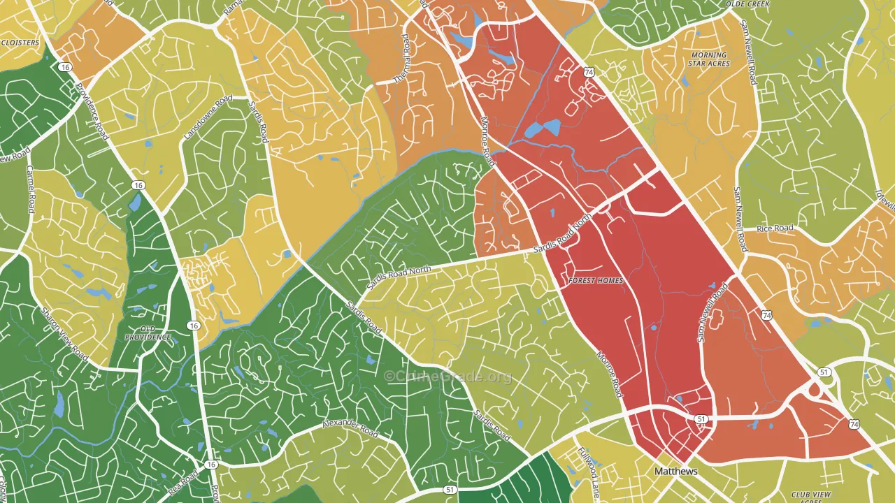 Sardis Woods, Charlotte, NC Map of Robbery Rates