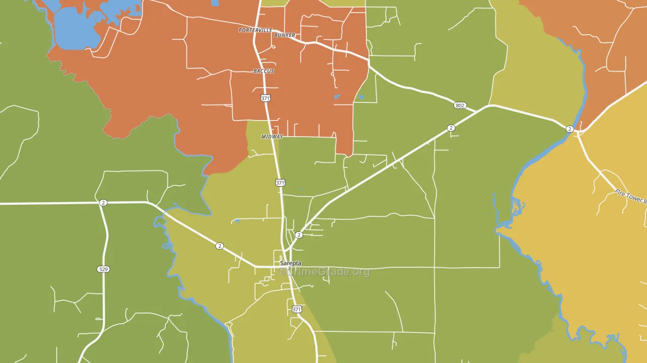 Sarepta, LA Map of Robbery Rates