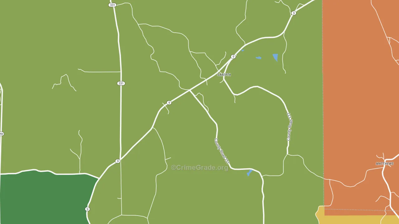 Sarepta, MS Map of Robbery Rates