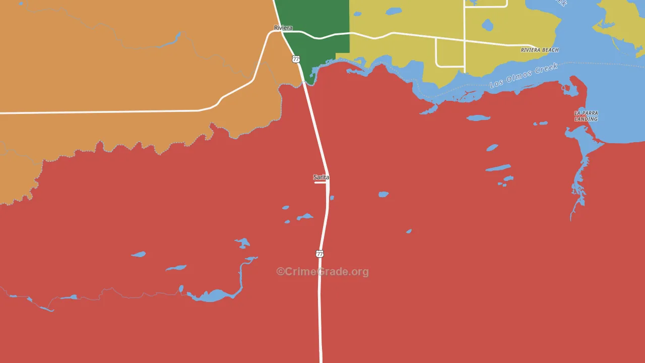 Sarita, TX Map of Robbery Rates