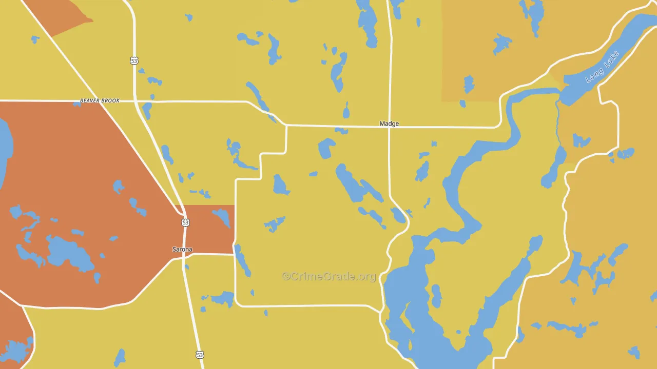 Sarona, WI Map of Robbery Rates