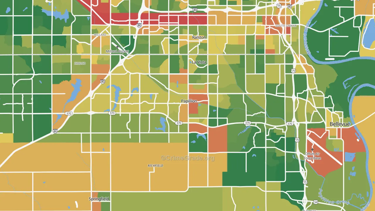 Sarpy County, NE Map of Robbery Rates