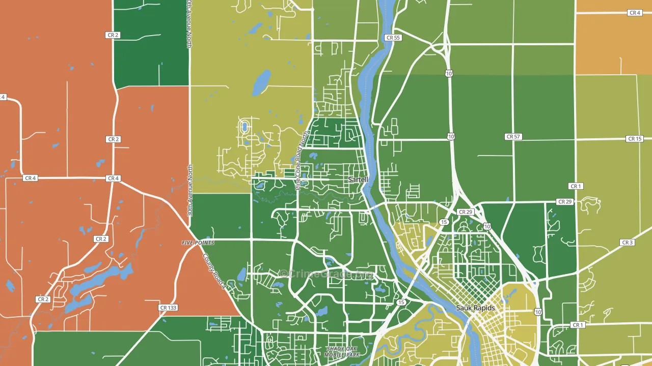 Sartell, MN Map of Robbery Rates