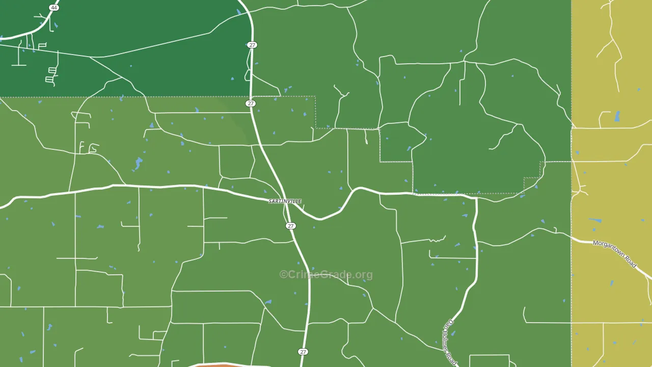 Sartinsville, MS Map of Robbery Rates