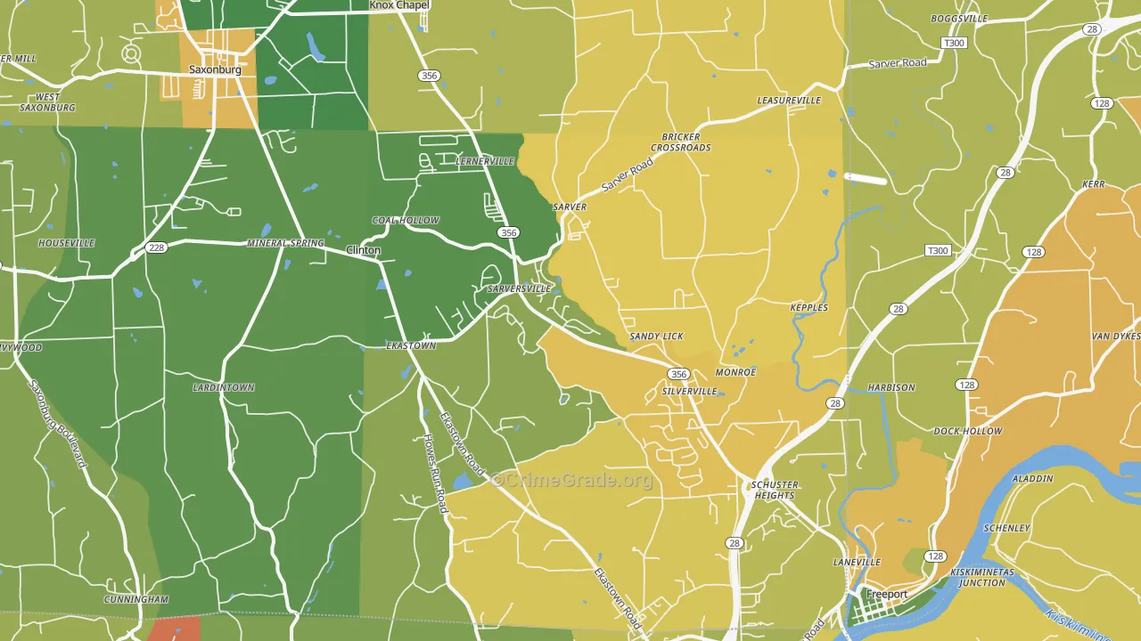 Sarver, PA Map of Robbery Rates
