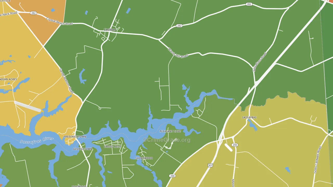 Sassafras, MD Map of Robbery Rates