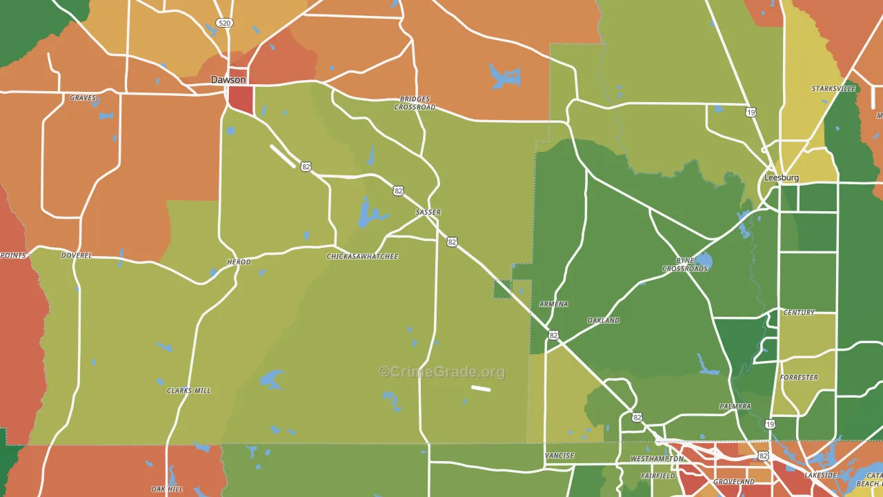 Sasser, GA Map of Robbery Rates