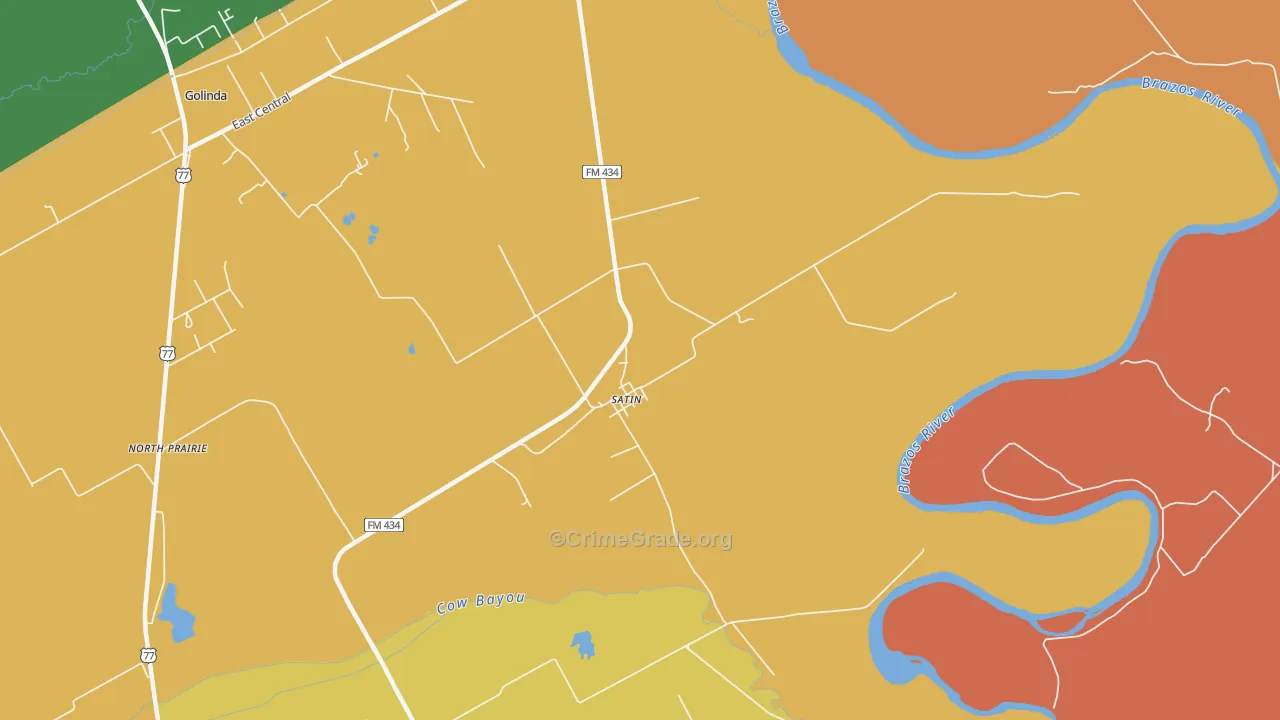 Satin, TX Map of Robbery Rates