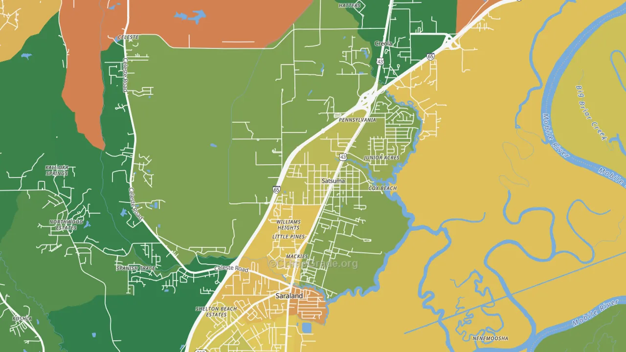 Satsuma, AL Map of Robbery Rates