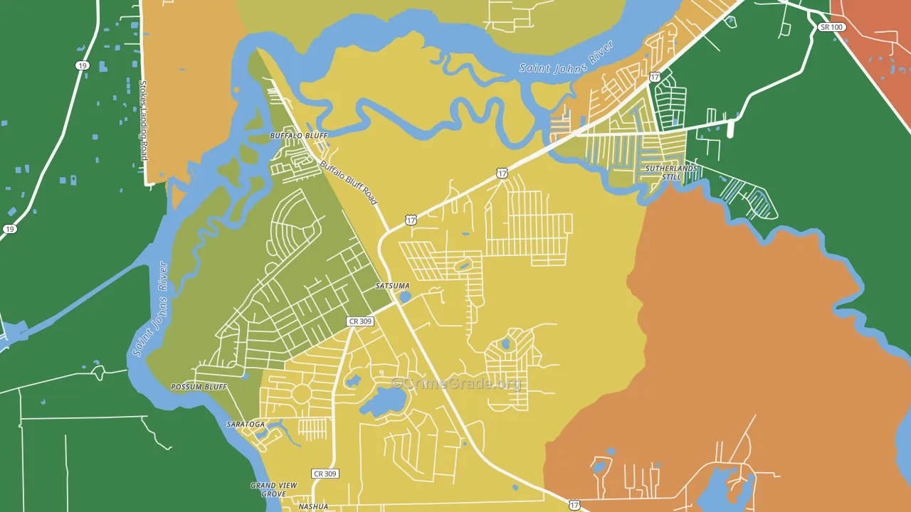 Satsuma, FL Map of Robbery Rates